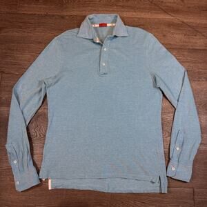 Isaia Men’s 100% Cotton Long Sleeve Polo Shirt Blue Italy Medium M